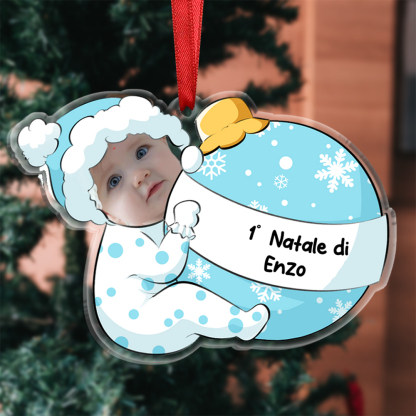 1° Natale-Portachiavi/Pendente acrilico con foto e nome personalizzati regalo per bambini