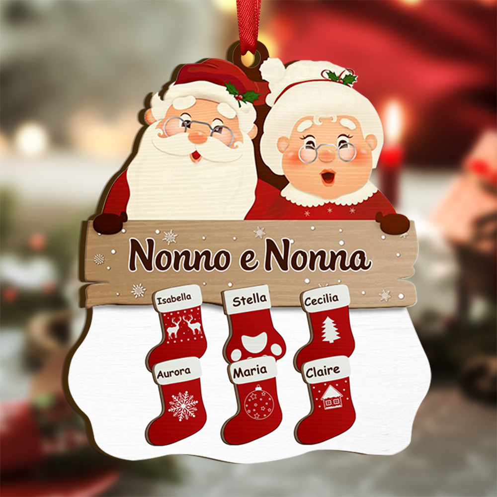 Pendente Natalizio Personalizzato in Legno per Nonno e Nonna 2-12 nomi personalizzati