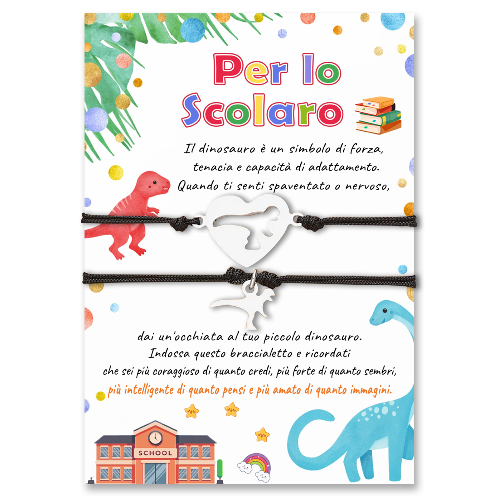 2PCS Braccialetto dinosauro regorabile regalo per bambina con carta e scatola