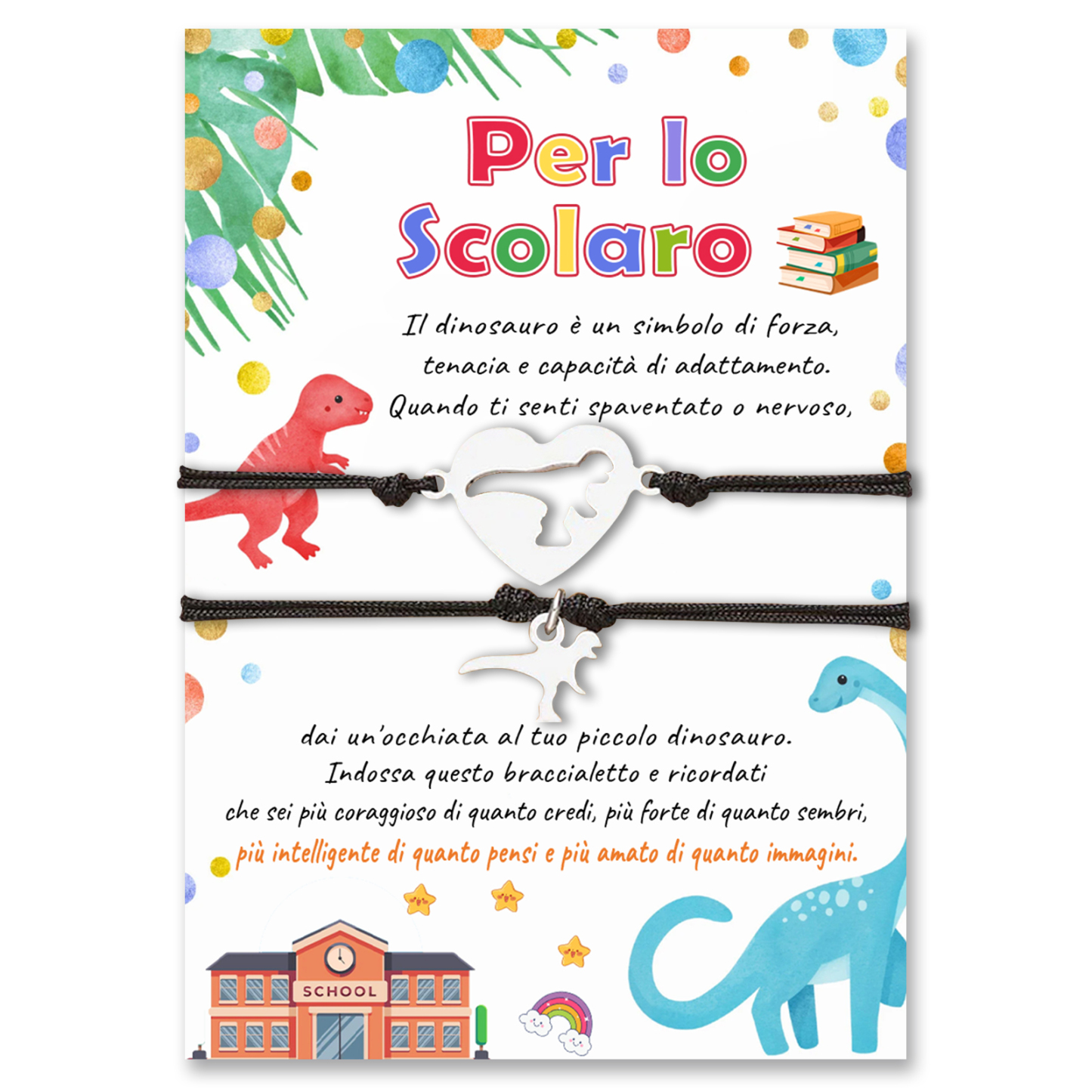 2PCS Braccialetto dinosauro regorabile regalo per bambina con carta e scatola