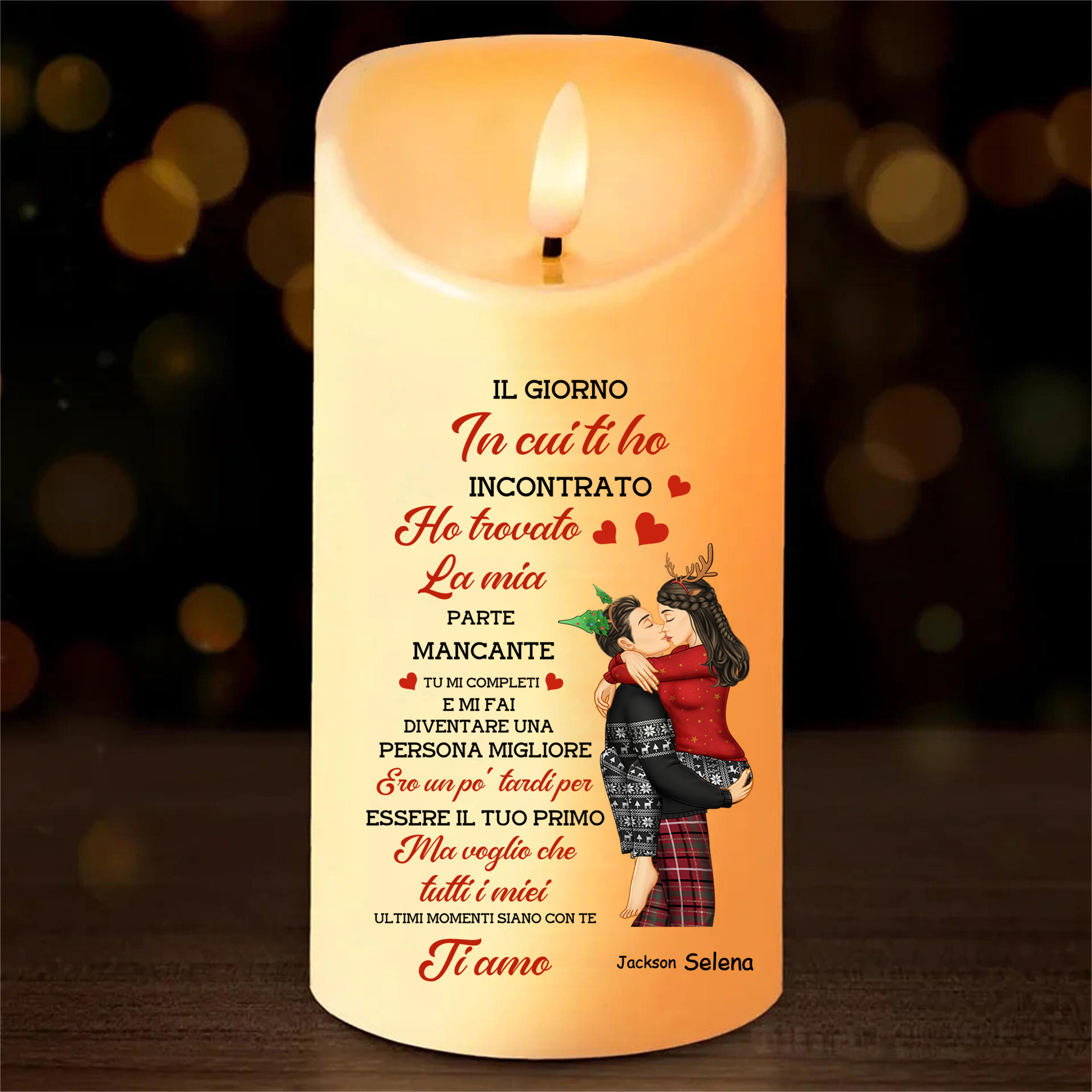 Candela LED Personalizzata con Coppia, 2 Nomi e Messaggio Romantico - "Il Giorno in cui ti ho incontrato ho trovato la mia parte mancante" - Regalo di San Valentino per Lei/Lui | Jessemade