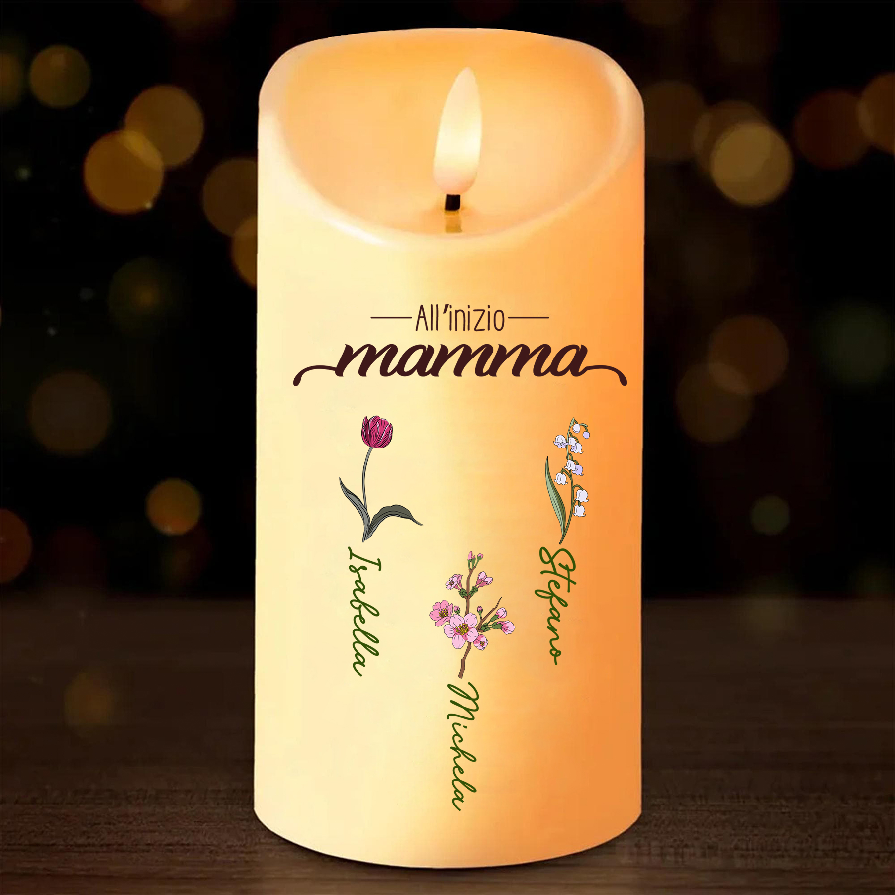 Candela LED Personalizzata con i Fiori di Nascita – Regalo Commemorativo per Mamma | Jessemade