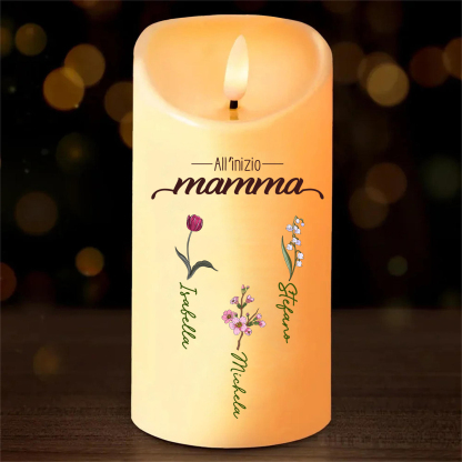 Candela LED Personalizzata con i Fiori di Nascita – Regalo Commemorativo per Mamma | Jessemade
