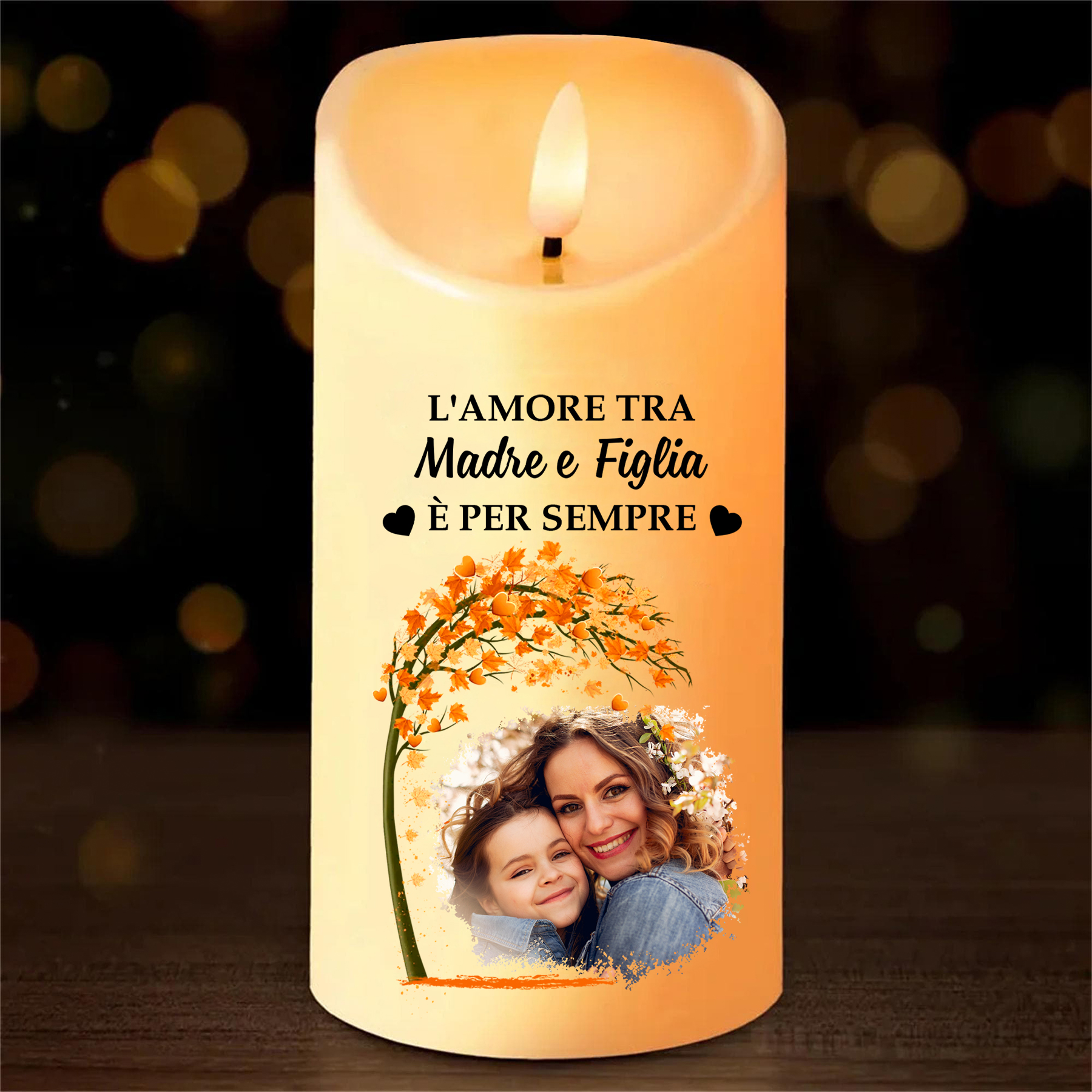 Candela LED Personalizzata con Foto – Regalo Commemorativo per Mamma