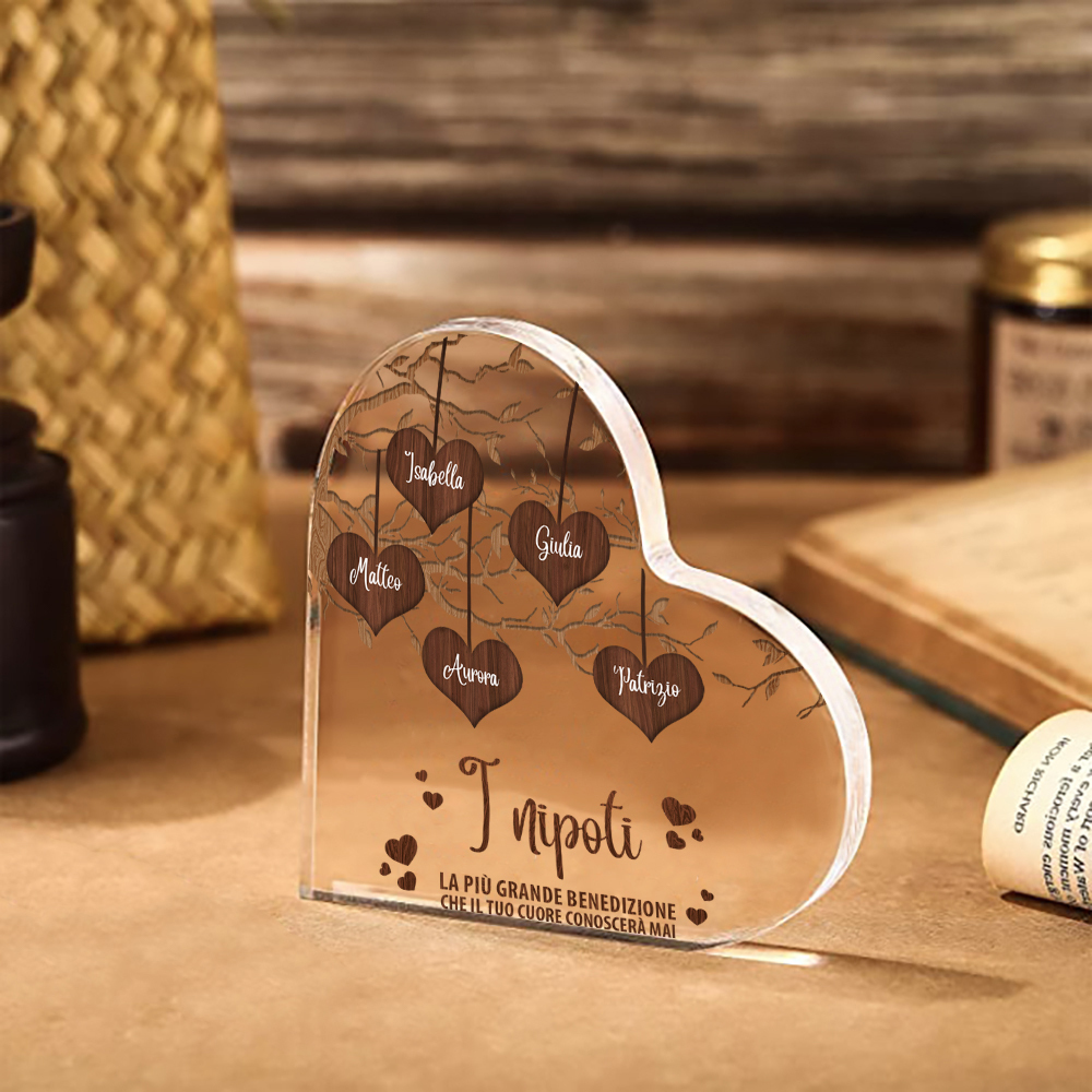 I nipoti e la nonna-Decorazione acrilica albero di cuore marrone per nonna/mamma