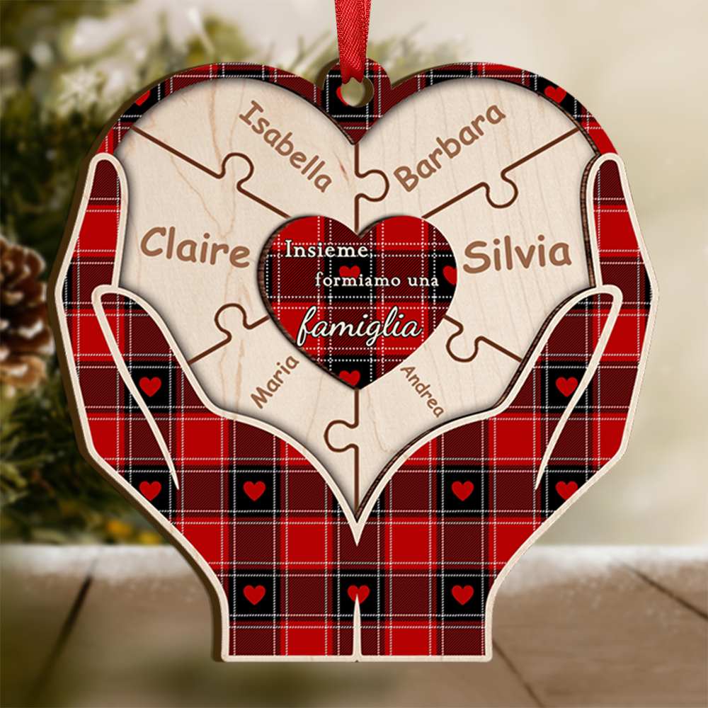 Cuore nelle mani-Portachiavi/Pendente legno con nomi personalizzati regalo per famiglia