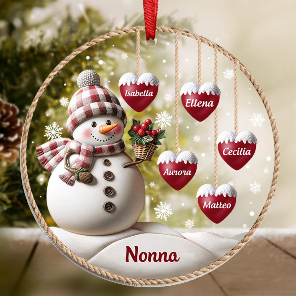 Nonna-Portachiavi/Pendente acrilico pupazzo di neve con nomi personalizzati regalo per famiglia