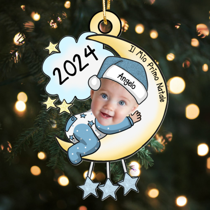 Nome personalizzato Primo addobbo natalizio per neonati Luna e stelle personalizzate 2024 Ricordo | Jessemade