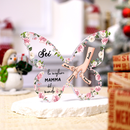 Decorazione Acrilica a Forma di Farfalla Personalizzata – Mano Nella Mano, 4 Nomi e Testo per Nonna o Mamma | Jessemade