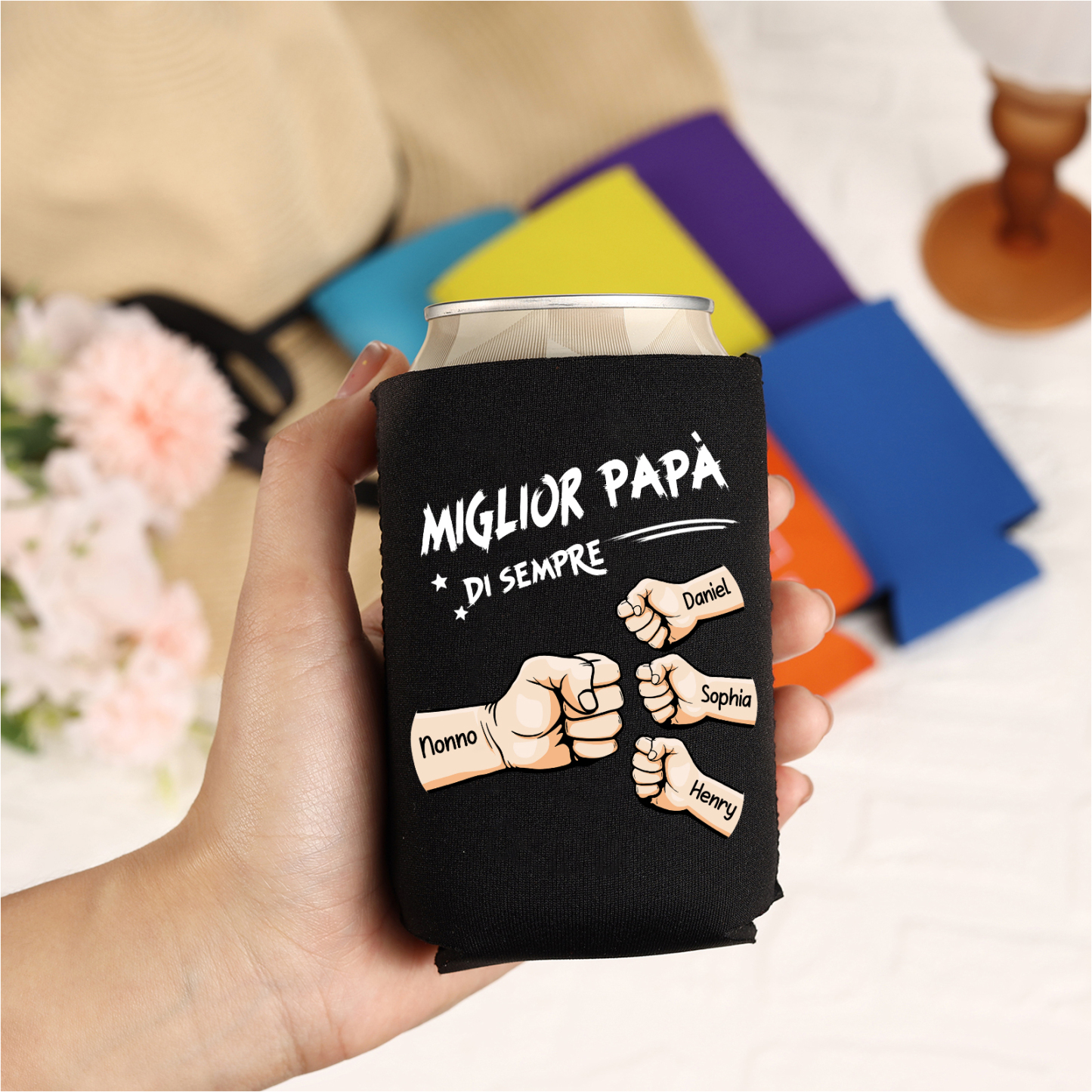 Koozie con pugno a saluto “Miglior Papà di Sempre” personalizzato