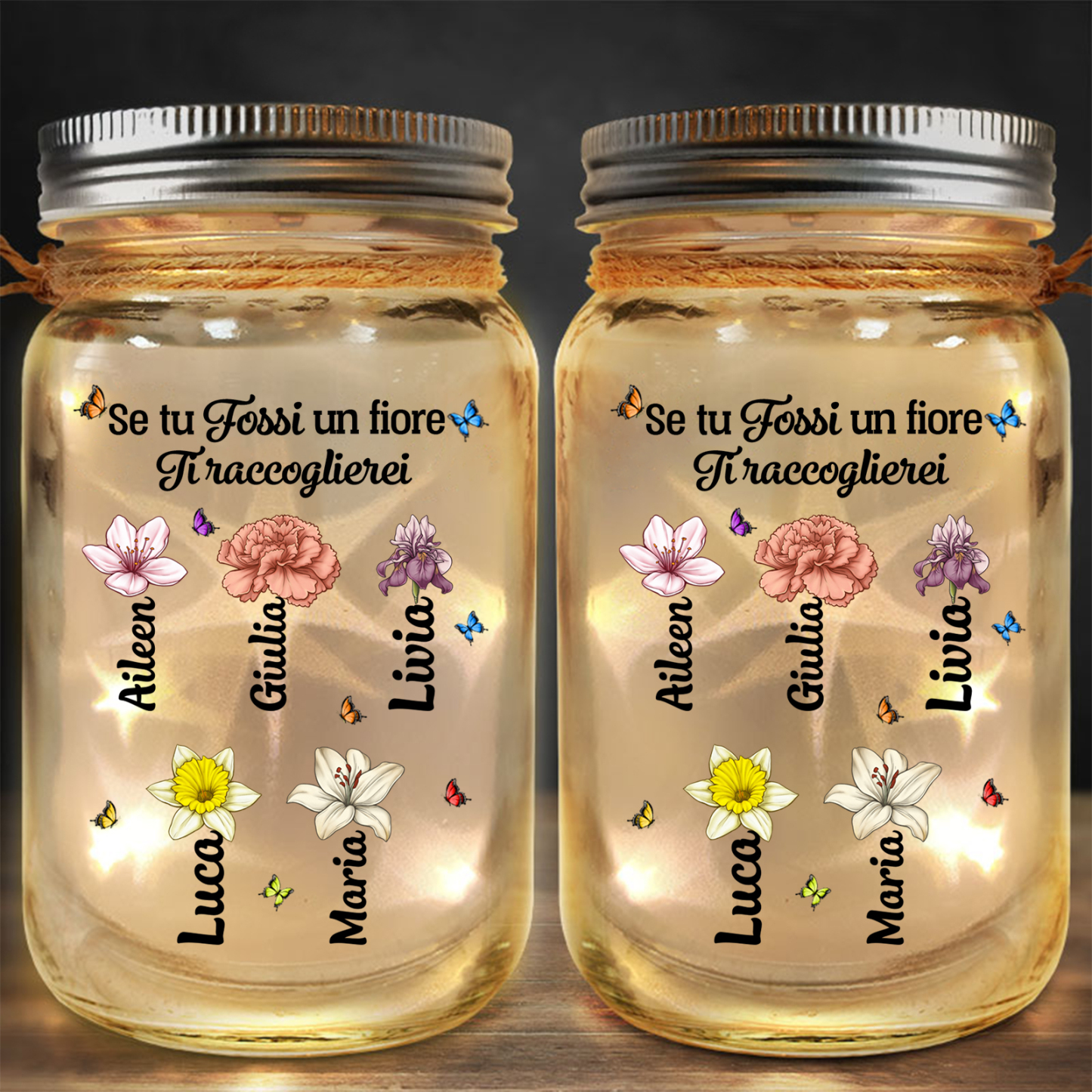 Lampada personalizzata di vetro con fiori di nascita e 1-10 nomi personalizzati Regalo di Natale per gli amici o membri della famiglia | Jessemade