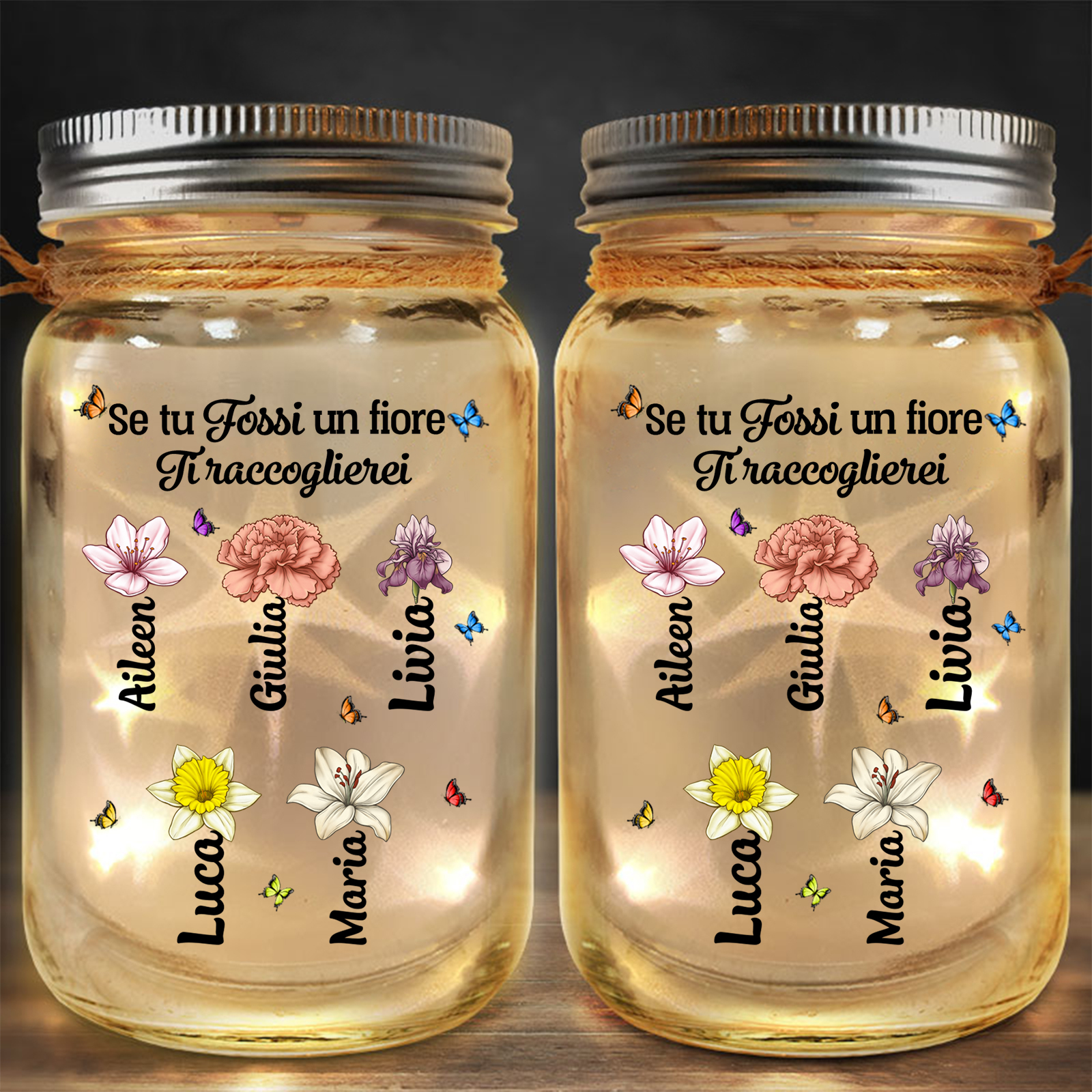 Lampada personalizzata di vetro con fiori di nascita e 1-10 nomi personalizzati Regalo di Natale per gli amici o membri della famiglia | Jessemade