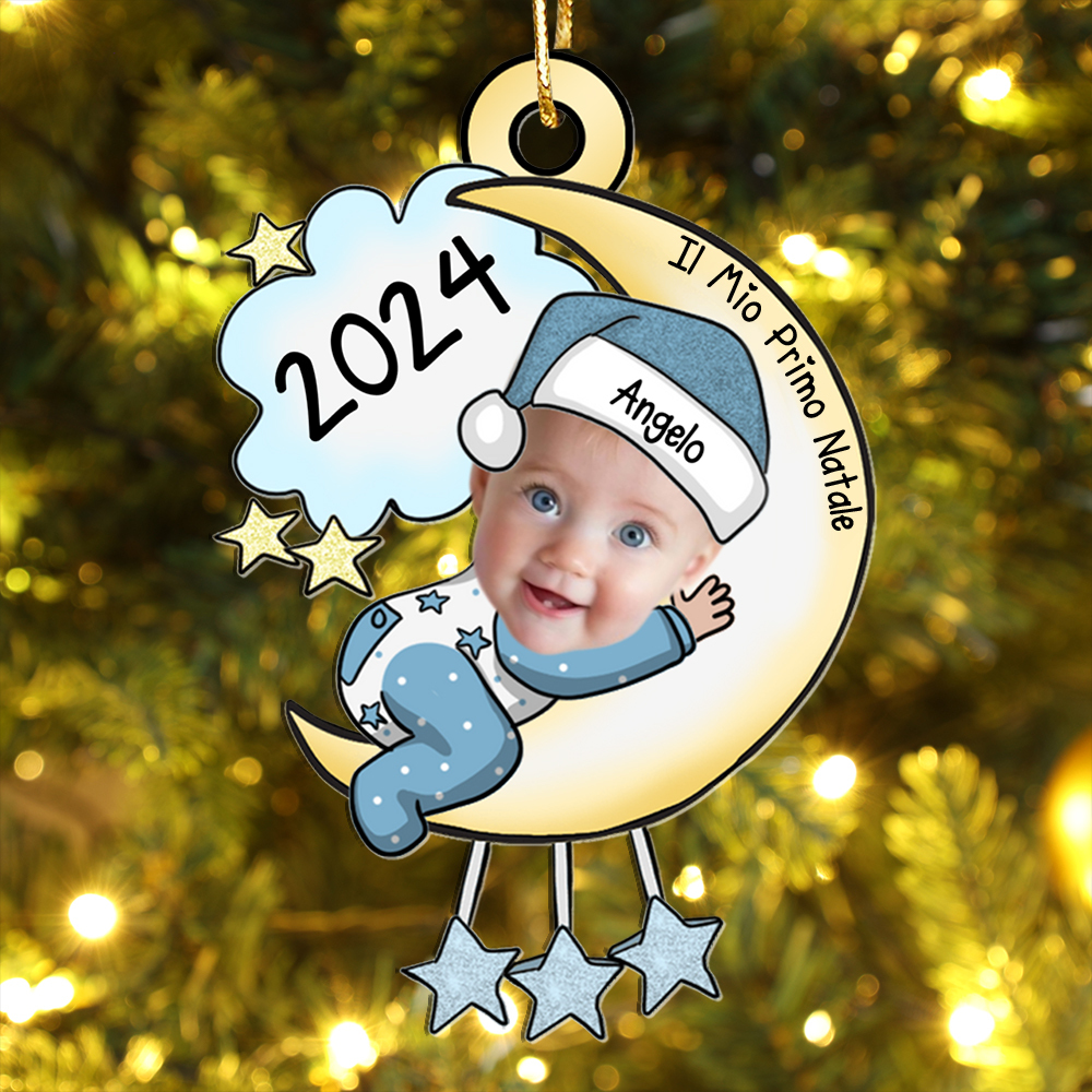 Nome personalizzato Primo addobbo natalizio per neonati Luna e stelle personalizzate 2024 Ricordo | Jessemade