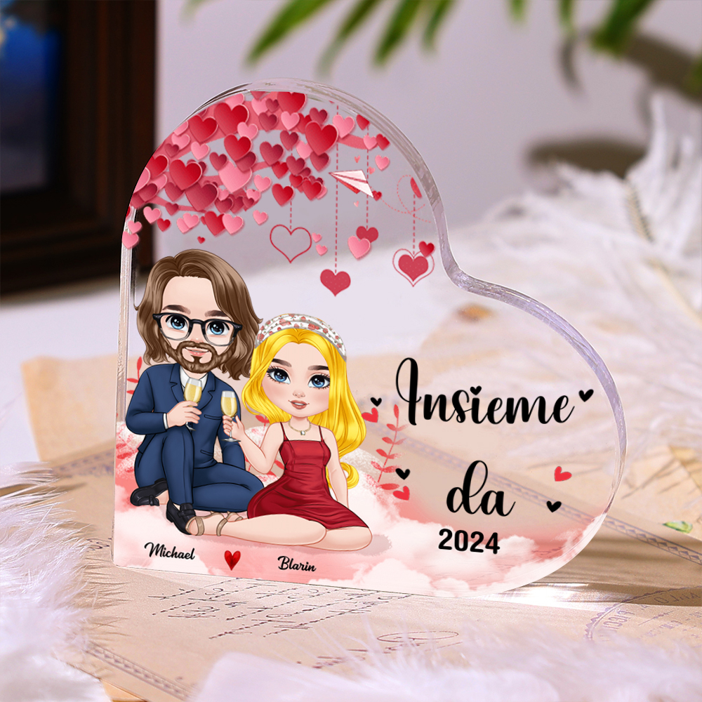 Ornamento Acrilico a Forma di Cuore Personalizzato con 2 Figure e Nomi - Regalo di Natale per Lui o Lei | Jessemade