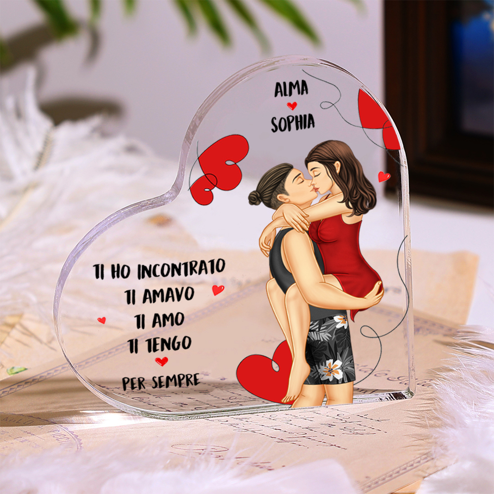Decorazione Cuore Personalizzata in Acrilico con Illustrazione di Coppia e 2 Nomi - Regalo di Natale per Lui o Lei | Jessemade