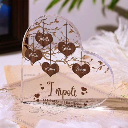 I nipoti e la nonna-Decorazione acrilica albero di cuore marrone per nonna/mamma