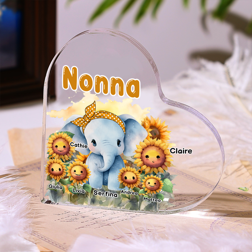 Nonna-Decorazione acrilica con girasoli ed elefante per nonna/mamma