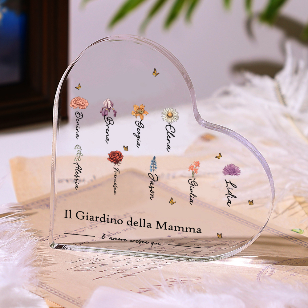 [Copy]Targa acrilica personalizzata a forma di cuore - - con 1-10 nomi e fiori di nascita- Regalo per la mamma