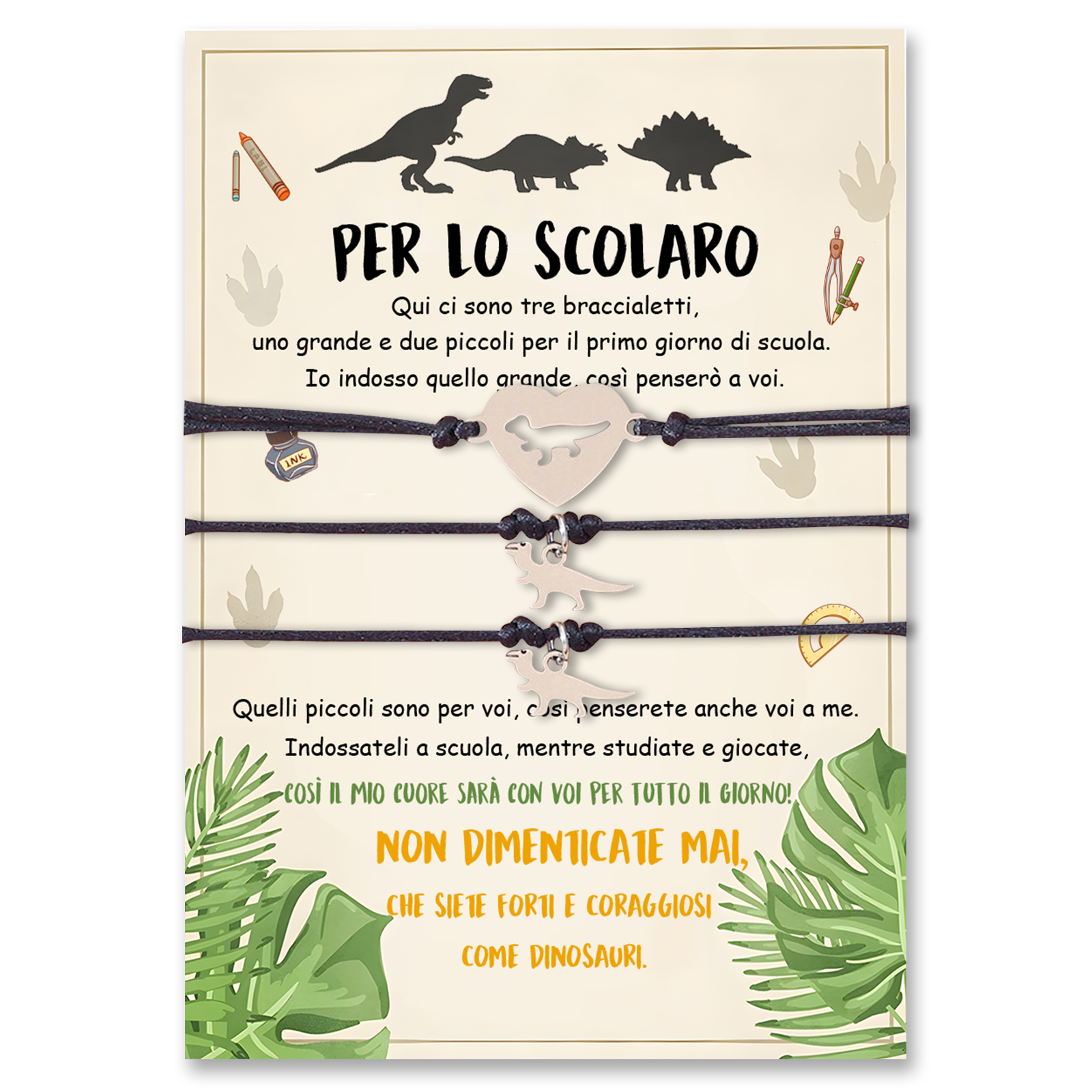 Per lo scolaro-3PCS Braccialetto dinosauro regorabile regalo per bambino con carta