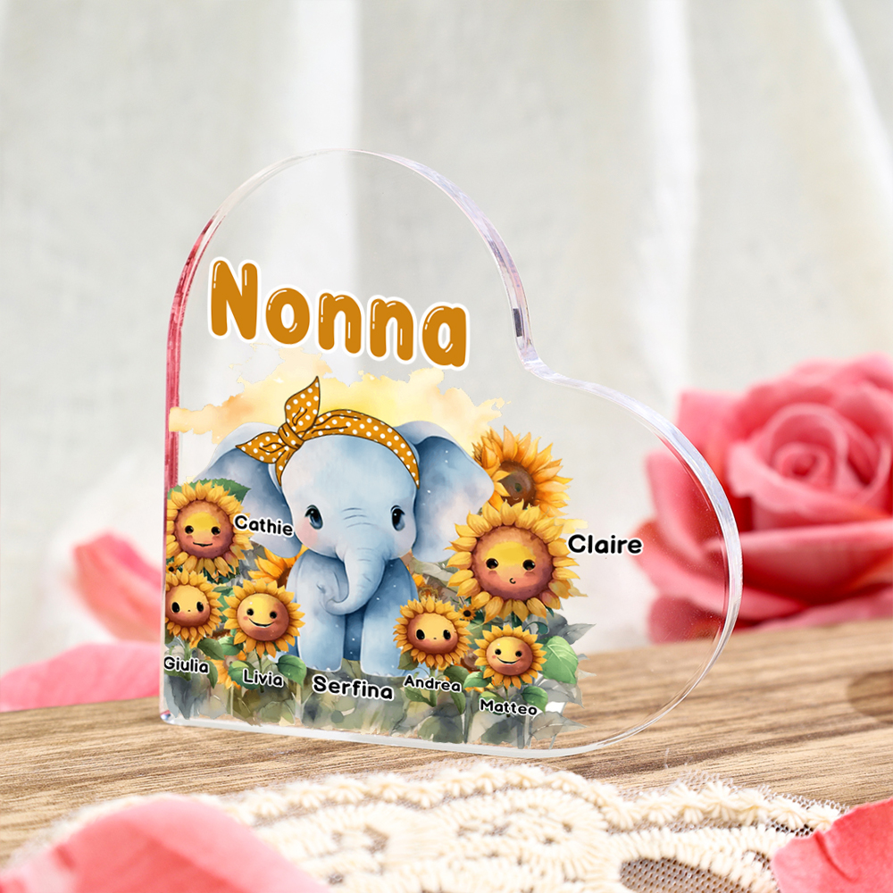 Nonna-Decorazione acrilica con girasoli ed elefante per nonna/mamma