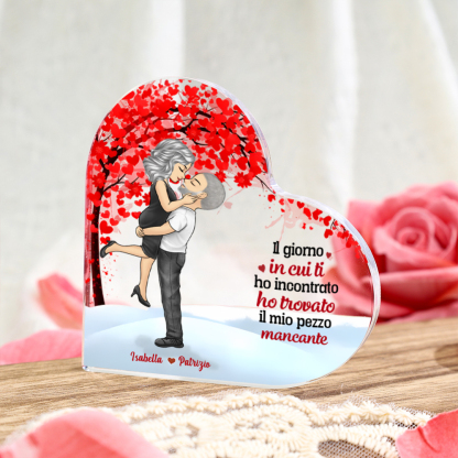 Decorazione Cuore Personalizzata in Acrilico - Coppia in Abbraccio con