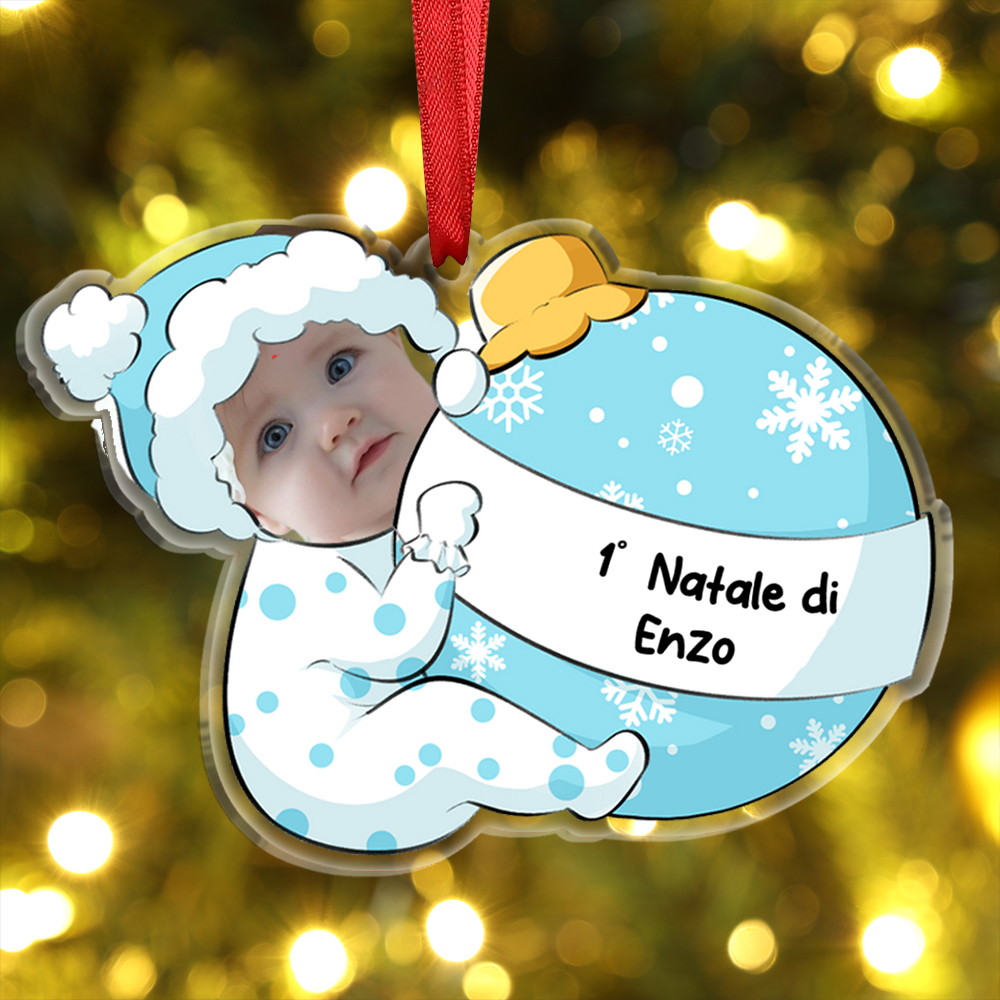 1° Natale-Portachiavi/Pendente acrilico con foto e nome personalizzati regalo per bambini