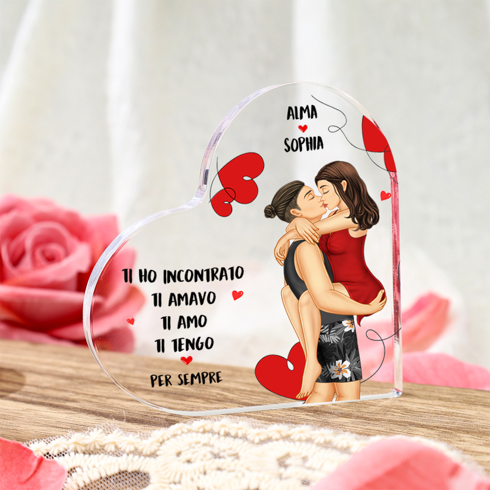 Decorazione Cuore Personalizzata in Acrilico con Illustrazione di Coppia e 2 Nomi - Regalo di Natale per Lui o Lei | Jessemade