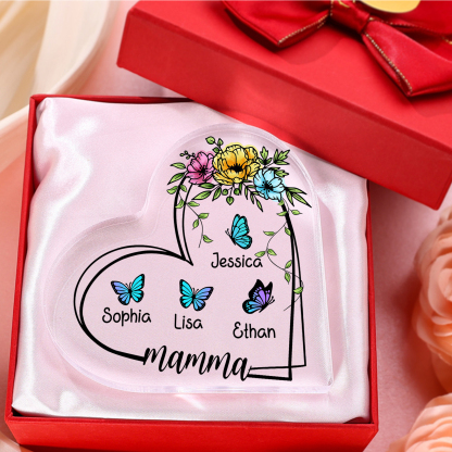 Decorazione Acrilica a Forma di Cuore Personalizzata con Farfalla – 4 Nomi e Testo per Nonna o Mamma | Jessemade
