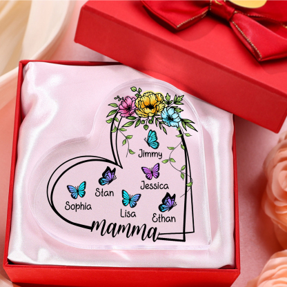 Decorazione Acrilica a Forma di Cuore Personalizzata con Farfalla – 6 Nomi e Testo per Nonna o Mamma | Jessemade