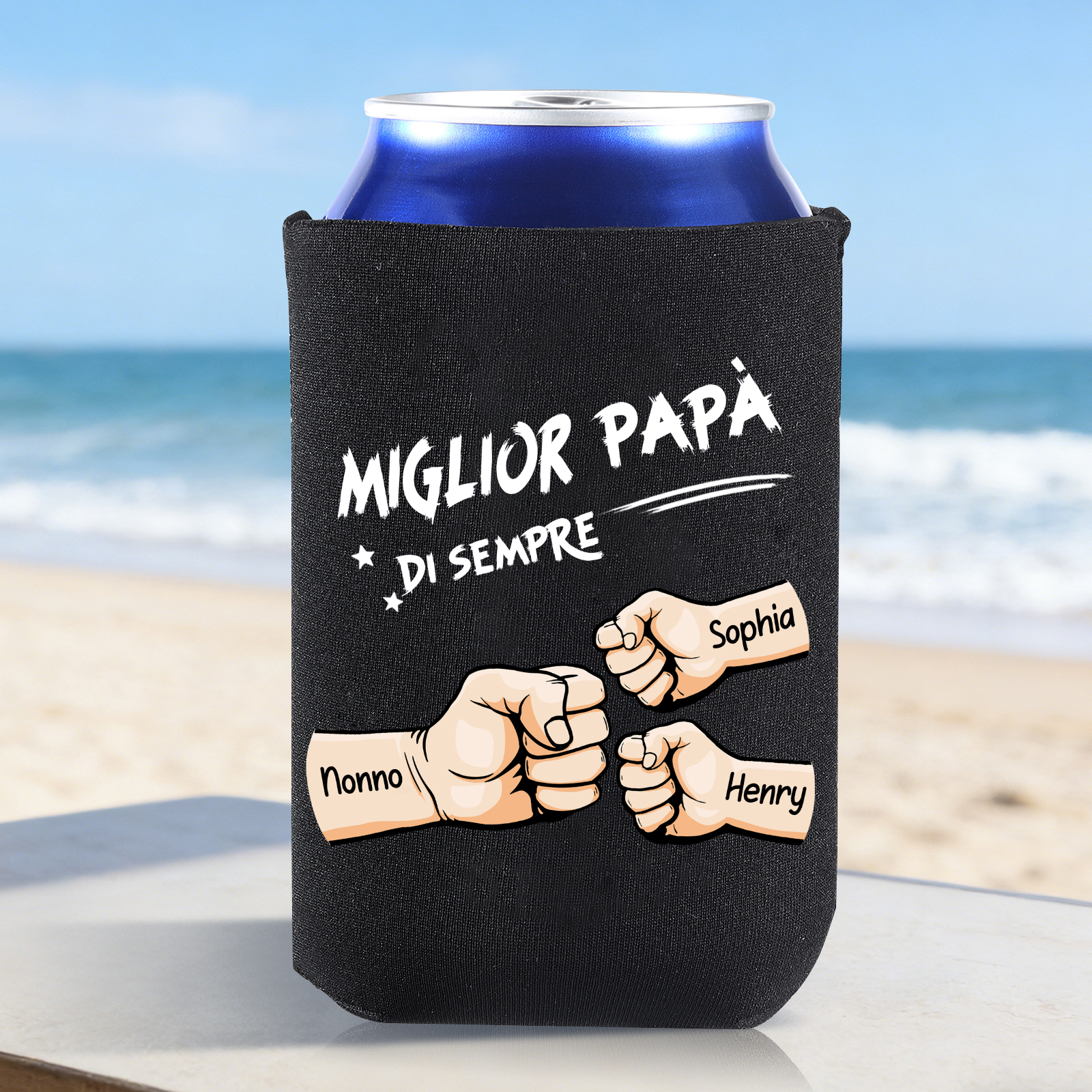 Koozie con pugno a saluto “Miglior Papà di Sempre” personalizzato
