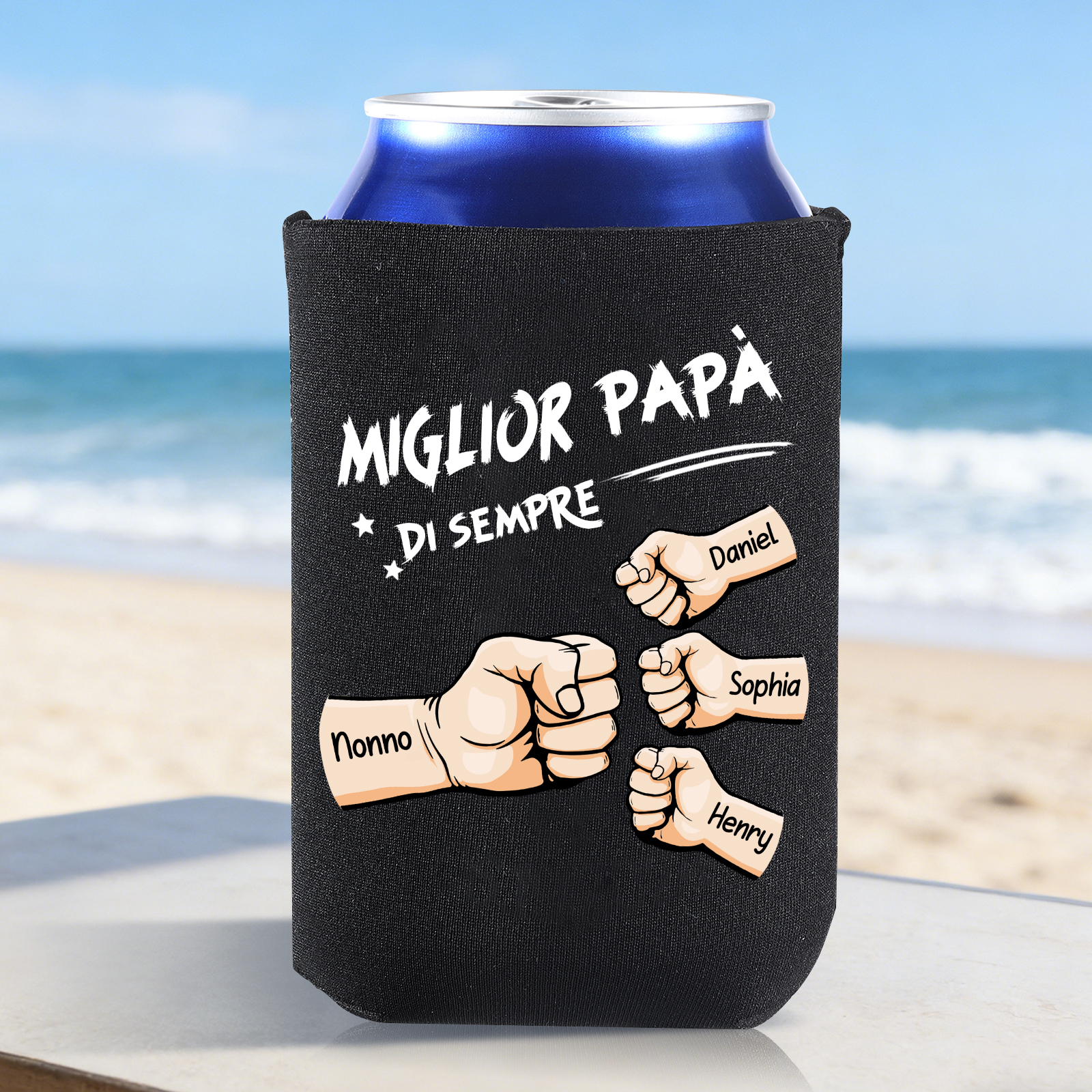 Koozie con pugno a saluto “Miglior Papà di Sempre” personalizzato