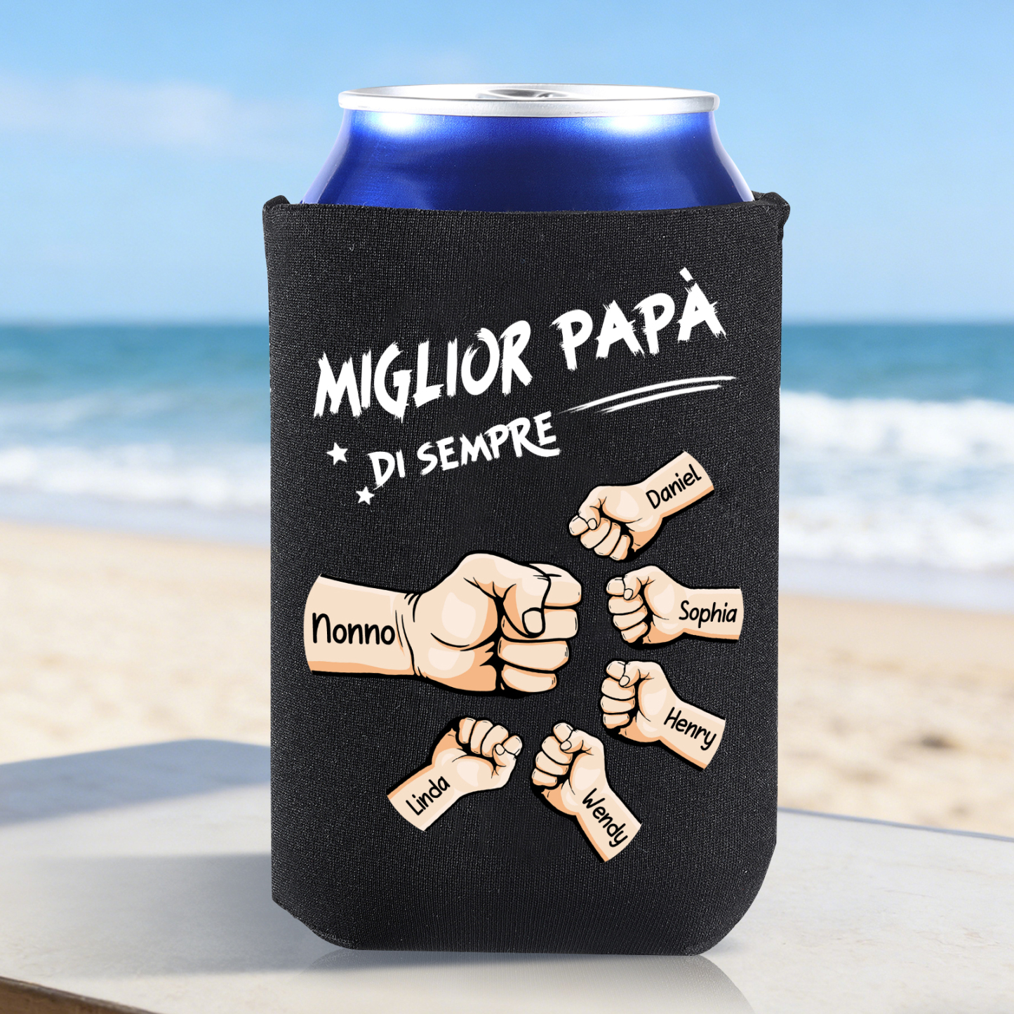 Koozie con pugno a saluto “Miglior Papà di Sempre” personalizzato