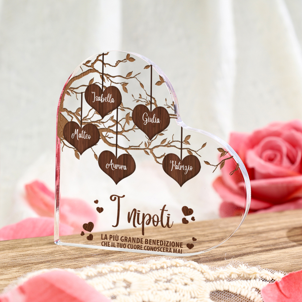 I nipoti e la nonna-Decorazione acrilica albero di cuore marrone per nonna/mamma