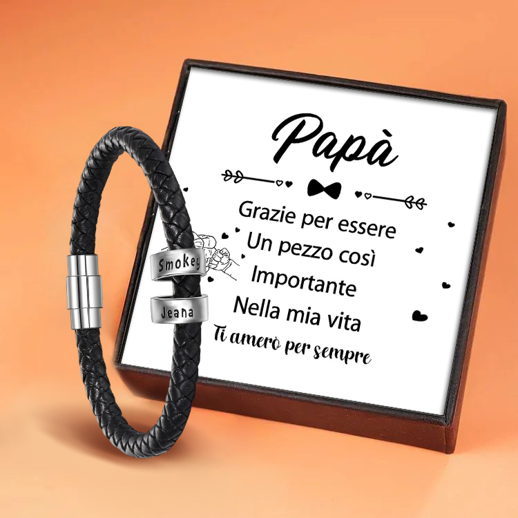 Braccialetto in pelle intrecciata Braccialetto maschile di nome personalizzato con 2 perline