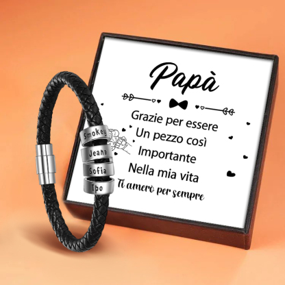 Braccialetto in pelle intrecciata Braccialetto maschile di nome personalizzato con 4 perline