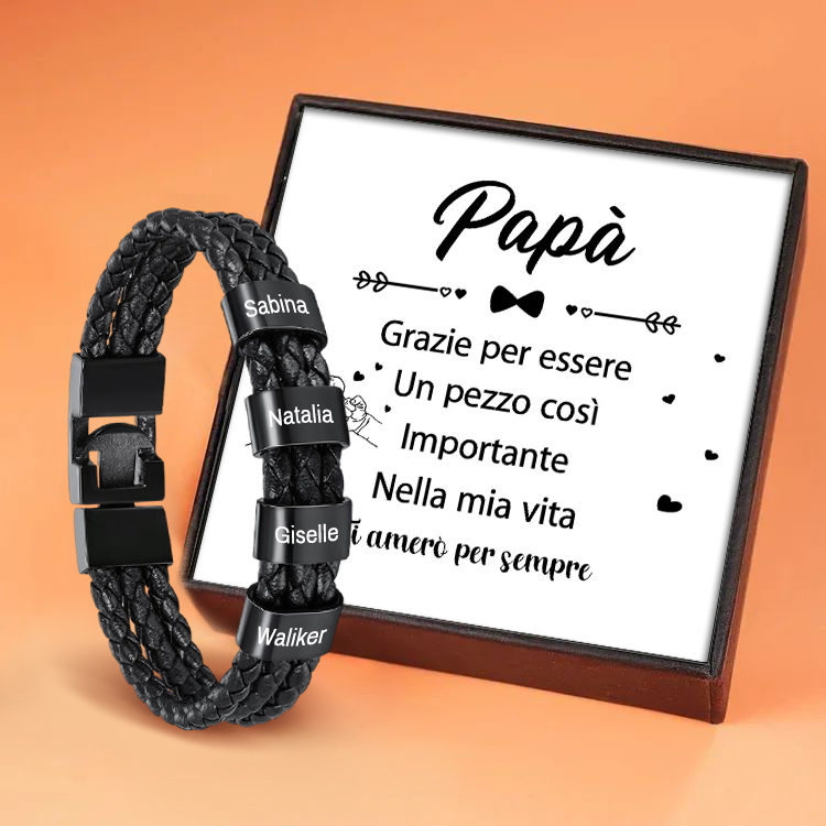 A MIO CARO - Braccialetto maschile in pelle 4 nomi personalizzati