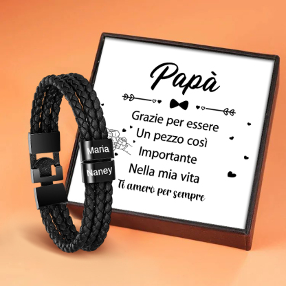 A MIO PAPÀ - Braccialetto maschile in pelle 2 nomi personalizzati