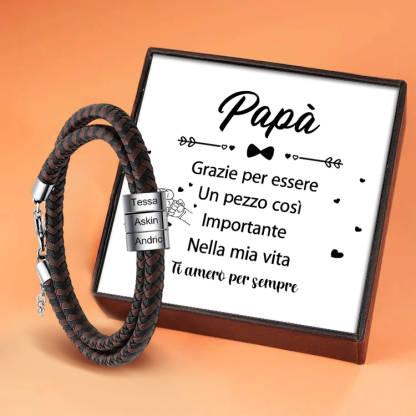 Braccialetto maschile in pelle intrecciata 3 nomi personalizzati