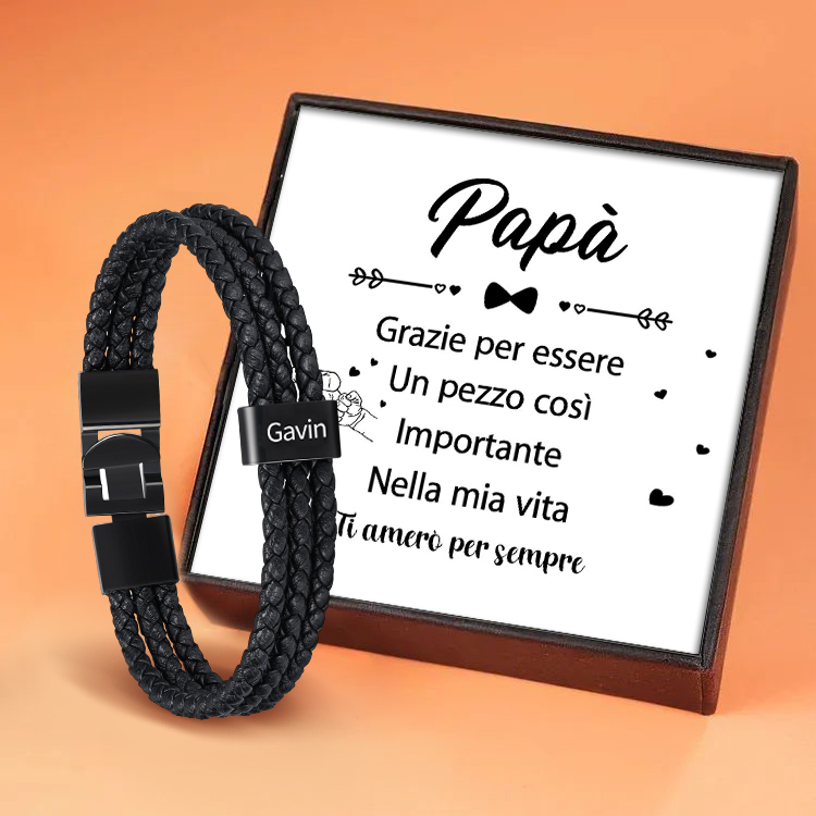 Braccialetto maschile in pelle 1 nome personalizzato per papà nonno