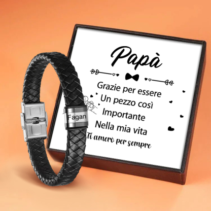 Braccialetto in pelle intrecciata Bracciale maschile con 1 perline e 1 nome personalizzato