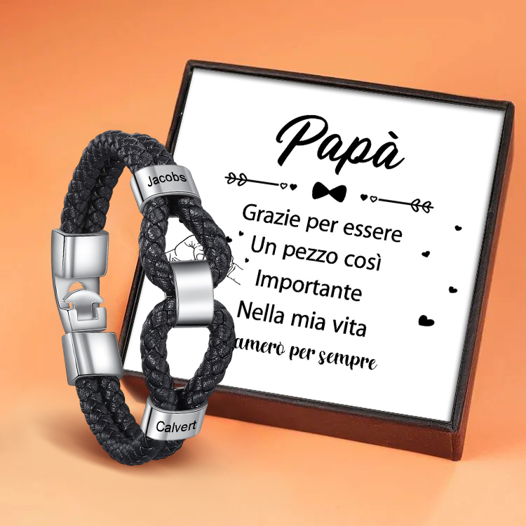 Braccialetto maschile in pelle intrecciata 2 nomi personalizzati