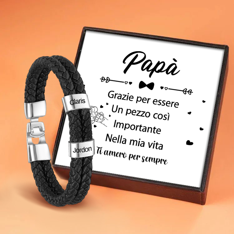 Jessemade IT Braccialetto in pelle intrecciata 2 perline Braccialetto maschile con nome personalizzato