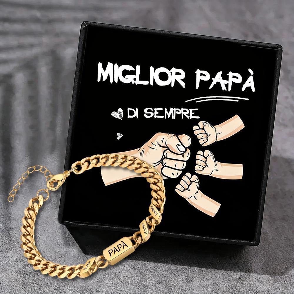 Bracciale da uomo personalizzato in stile maglia cubana per papà