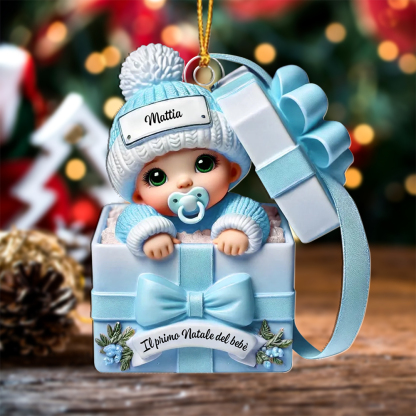 Addobbo personalizzato per l’albero di Natale – bebè nella scatolina regalo per il primo Natale