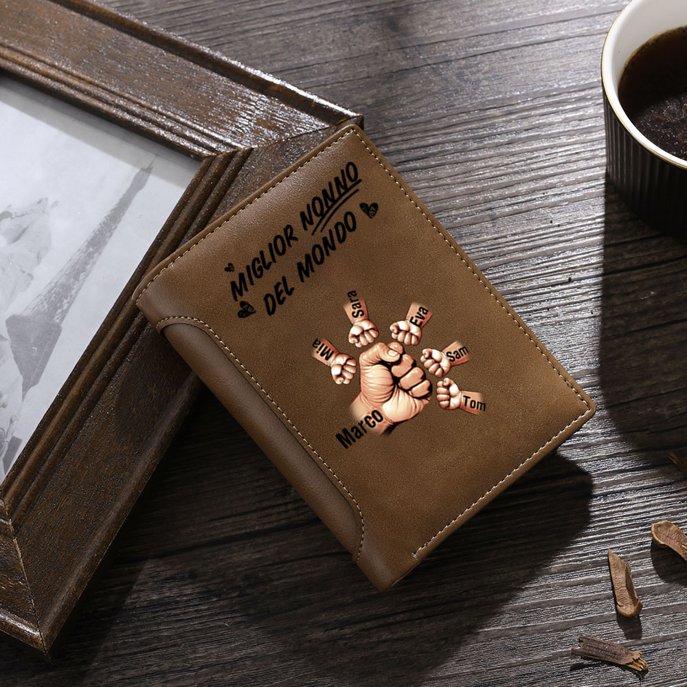 Portafoglio personalizzato da uomo - Nomi e pugni per Papà/Nonno