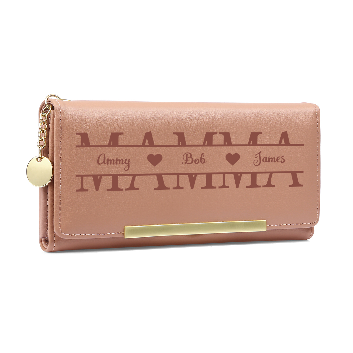 Portafoglio lungo personalizzato per mamma in pelle PU con da 1 a 5 nomi stampati