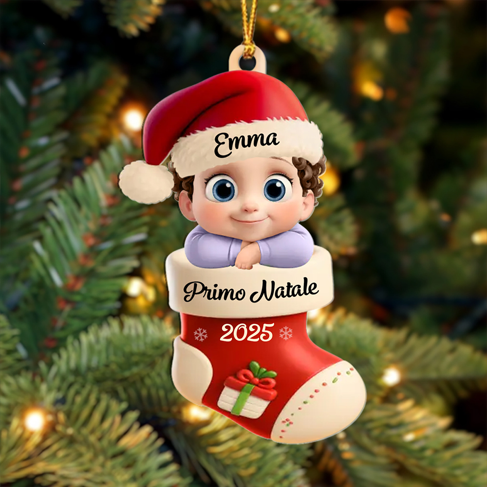 Decorazione a forma di calza personalizzata per il primo Natale del bebè
