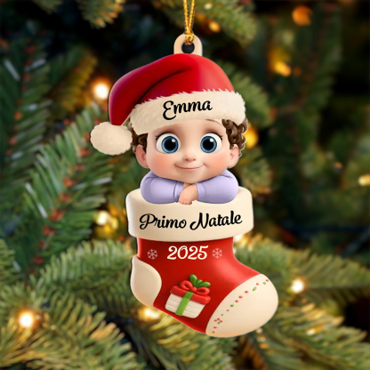 Decorazione a forma di calza personalizzata per il primo Natale del bebè