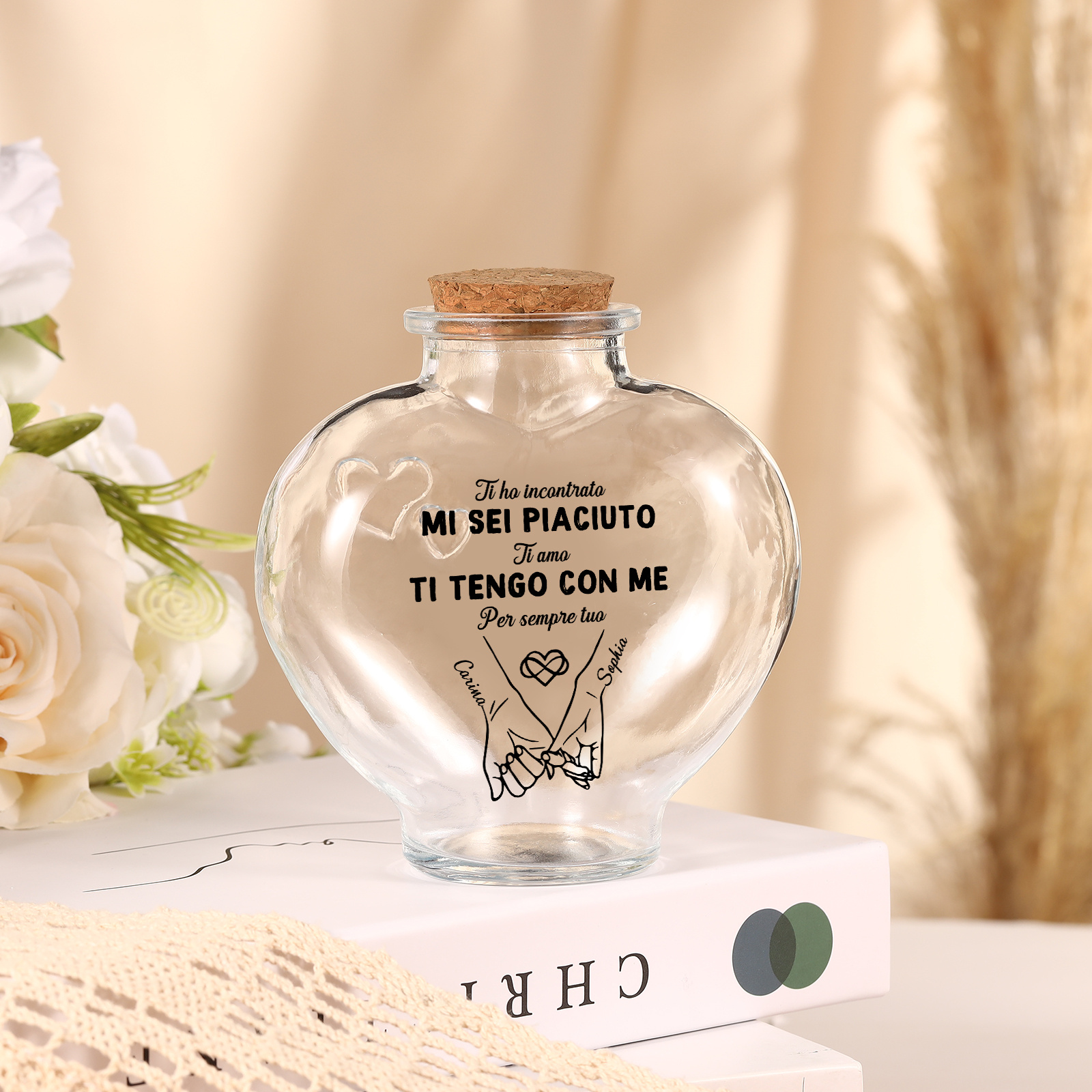 Bottiglia Luminosa in Vetro Personalizzata – Lampada Decorativa LED a Forma di Cuore per Coppia