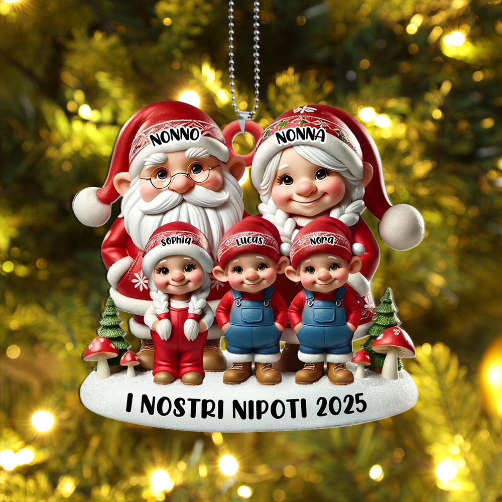 Decorazione personalizzata per albero di Natale di famiglia - Nonno Nonna Elfo